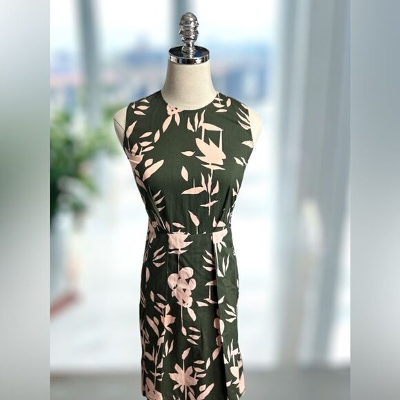 🔥 Marni Flounce Hem Floral Leaf Print Olive Green Dress Size 36 US size 0 - Picture 13 of 13